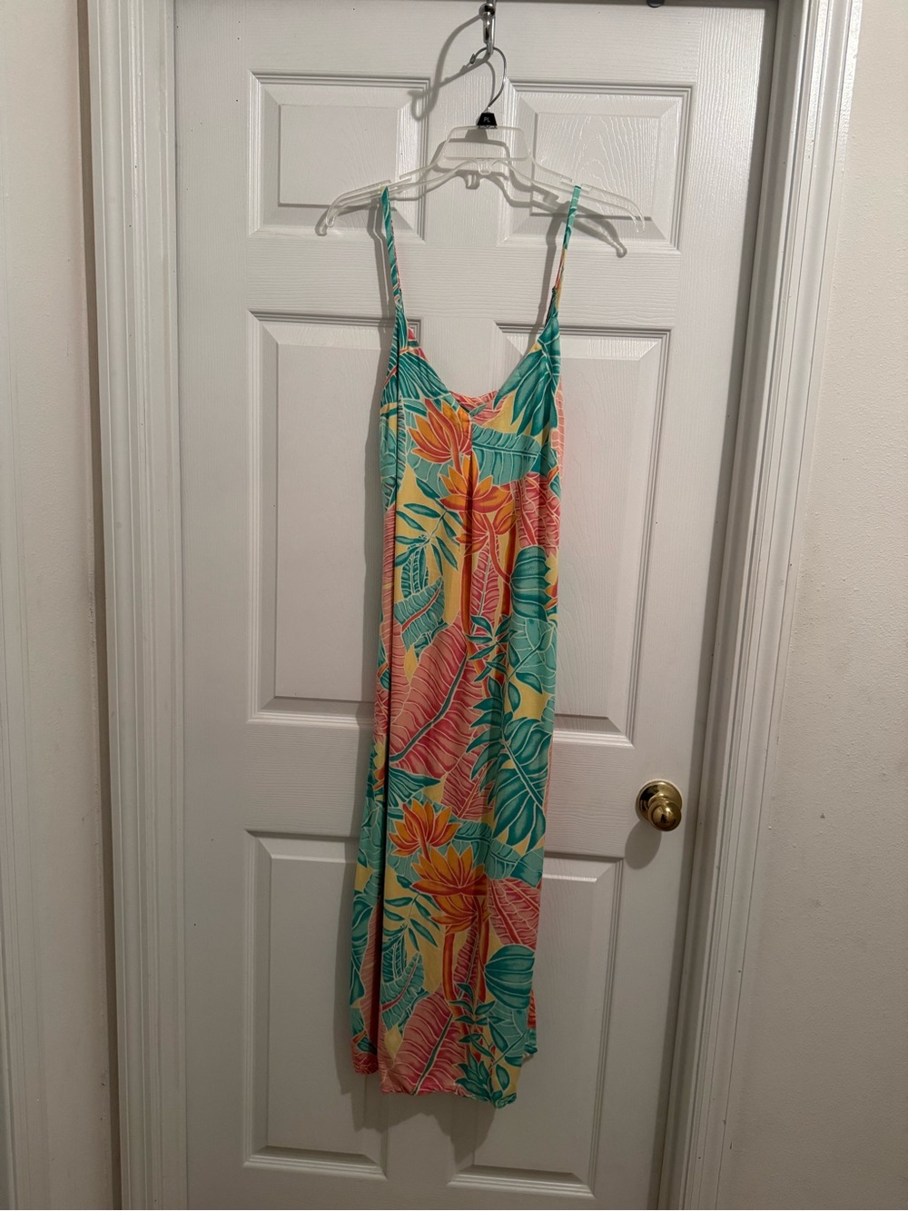 Kenny Flowers Monstera Tropical Midi Dress in Teal, Coral, Yellow